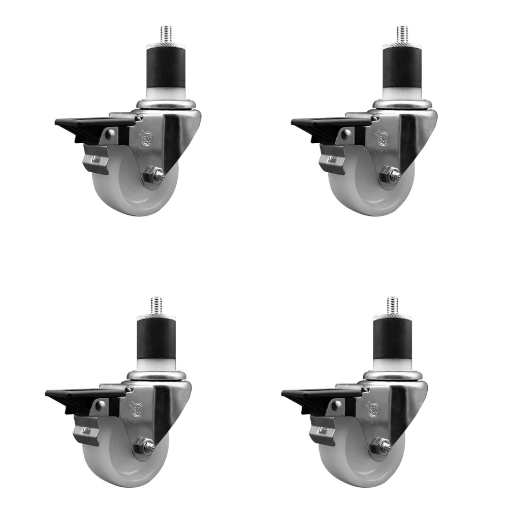 Nylon Swivel Expanding Stem Caster Set of 4 with 3 Inch White Wheel and 1-7/8" Stems - Includes 4 Swivel with Posi Lock Brakes - 1200 lbs. Total Capacity - Service Caster Brand — photo 1