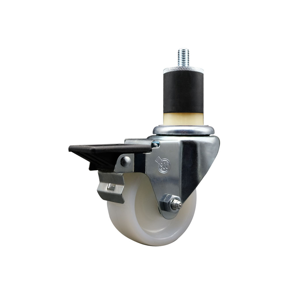 Nylon Expanding Stem Swivel Caster with 3 Inch White Wheel and 1-7/8" Stem & Posi Locking Brake - 300 lbs. Capacity Per Caster - Service Caster Brand — photo 1