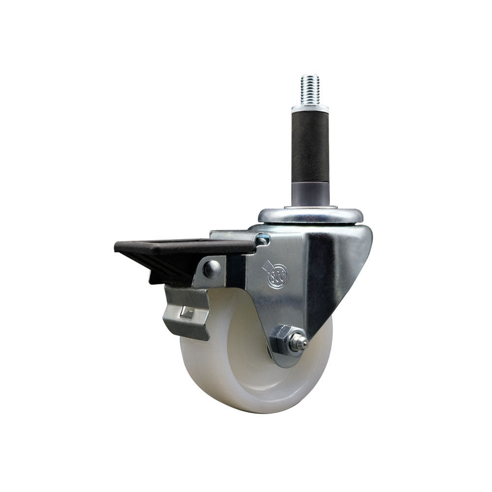 Nylon Expanding Stem Swivel Caster with 3 Inch White Wheel and 1" Stem & Posi Locking Brake - 300 lbs. Capacity Per Caster - Service Caster Brand — photo 1
