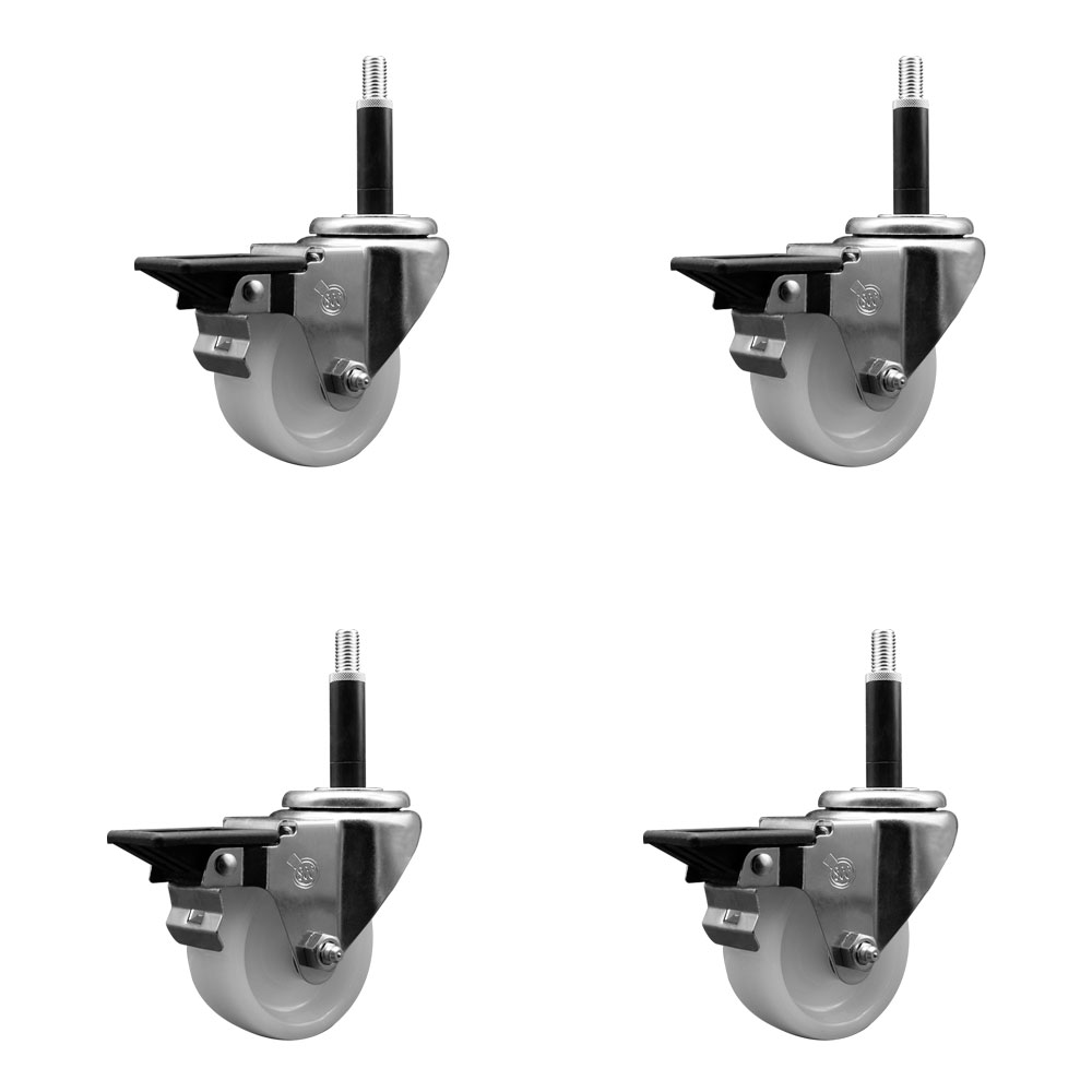Nylon Swivel Expanding Stem Caster Set of 4 with 3 Inch White Wheel and 3/4" Stems - Includes 4 Swivel with Posi Lock Brakes - 1200 lbs. Total Capacity - Service Caster Brand — photo 1