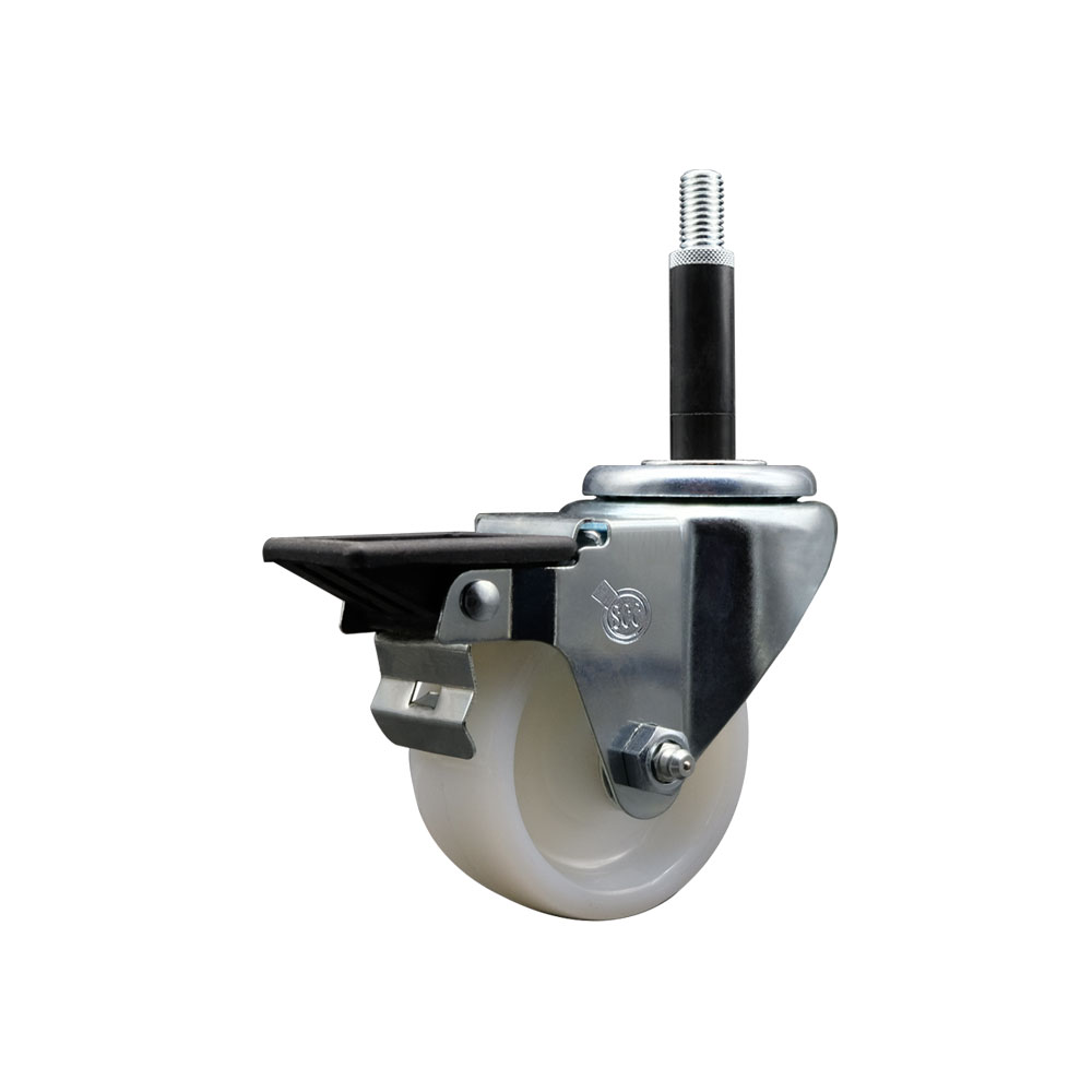 Nylon Expanding Stem Swivel Caster with 3 Inch White Wheel and 3/4" Stem & Posi Locking Brake - 300 lbs. Capacity Per Caster - Service Caster Brand — photo 1