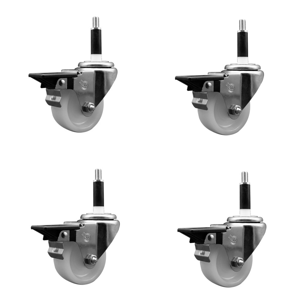 Nylon Swivel Expanding Stem Caster Set of 4 with 3 Inch White Wheel and 7/8" Stems - Includes 4 Swivel with Posi Lock Brakes - 1200 lbs. Total Capacity - Service Caster Brand — photo 1