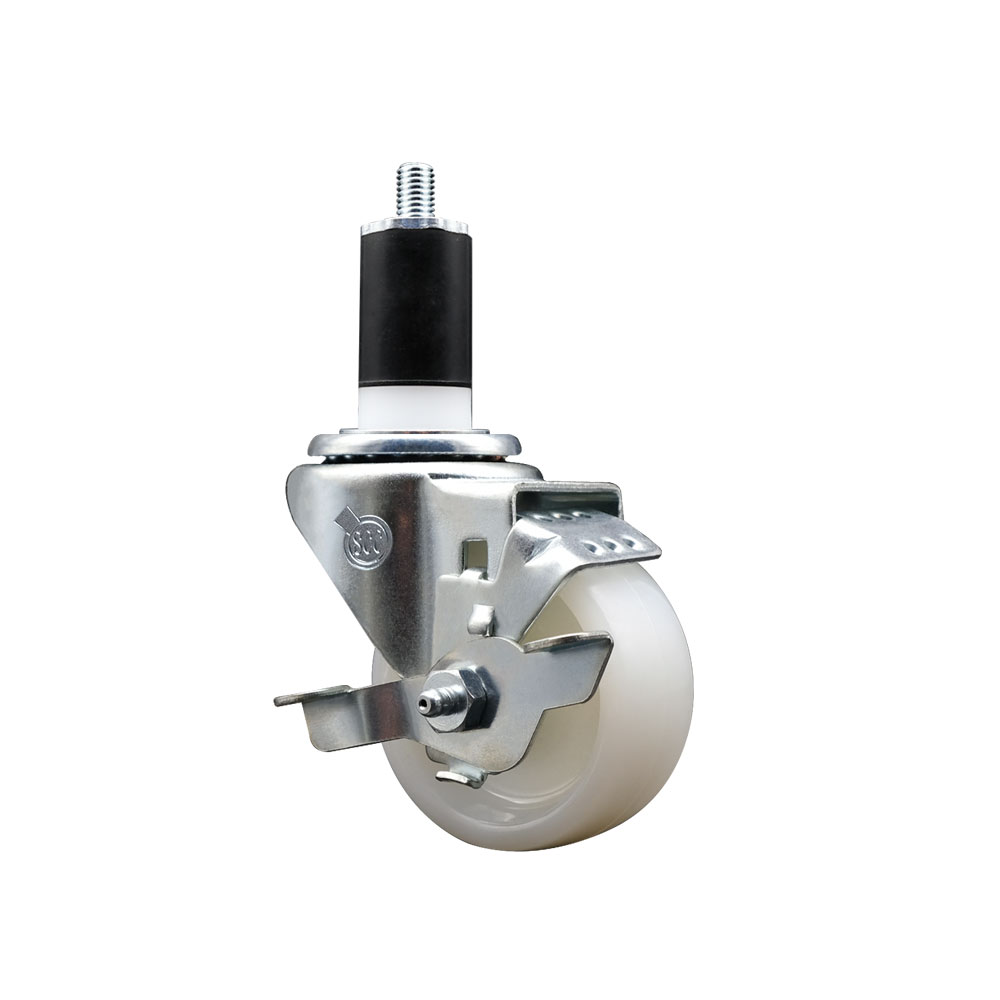 Stainless Steel Nylon Expanding Stem Swivel Caster with 3 Inch White Wheel and 1-1/2" Stem & Top Locking Brake - 300 lbs. Capacity Per Caster - Service Caster Brand — photo 1