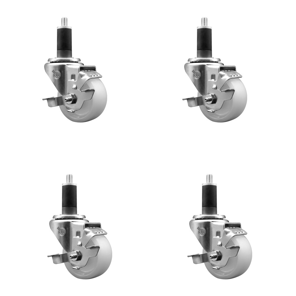 Nylon Swivel Expanding Stem Caster Set of 4 with 3 Inch White Wheel and 1-1/4" Stems - Includes 4 Swivel with Top Lock Brakes - 1200 lbs. Total Capacity - Service Caster Brand — photo 1