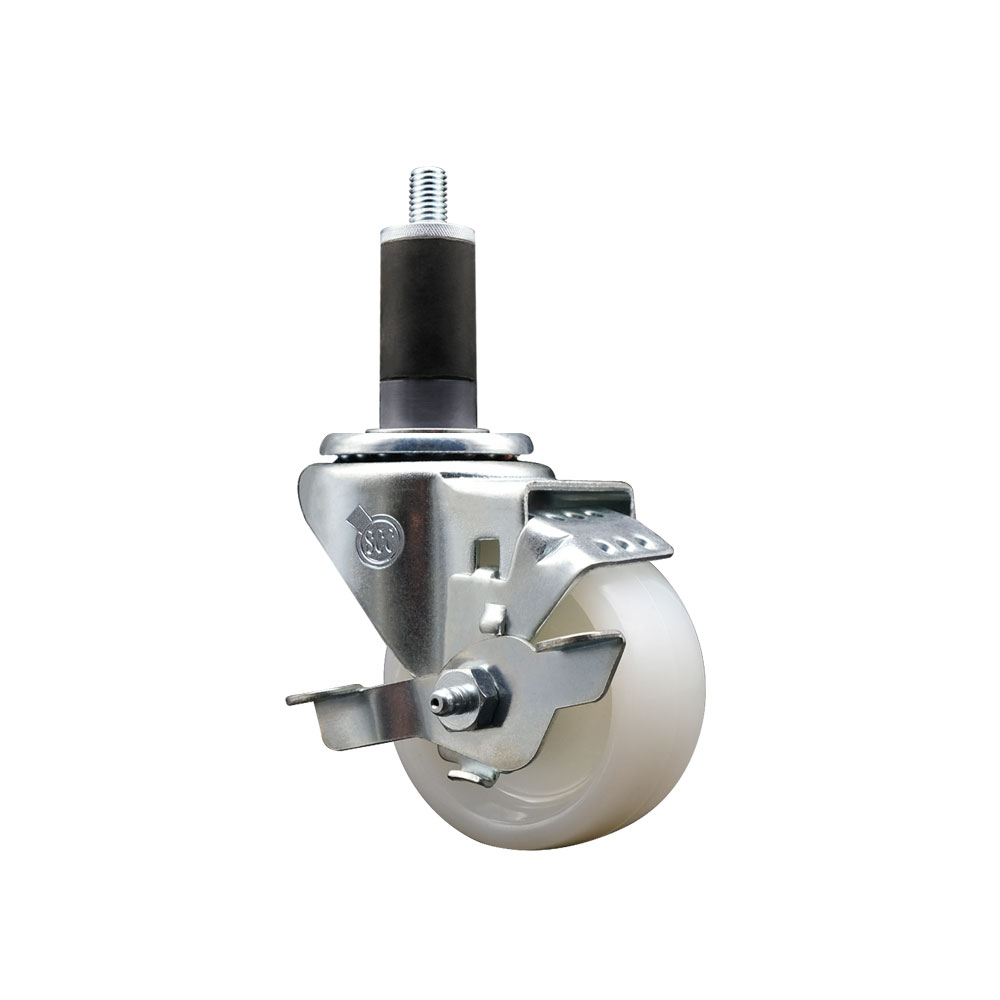 Stainless Steel Nylon Expanding Stem Swivel Caster with 3 Inch White Wheel and 1-1/4" Stem & Top Locking Brake - 300 lbs. Capacity Per Caster - Service Caster Brand — photo 1