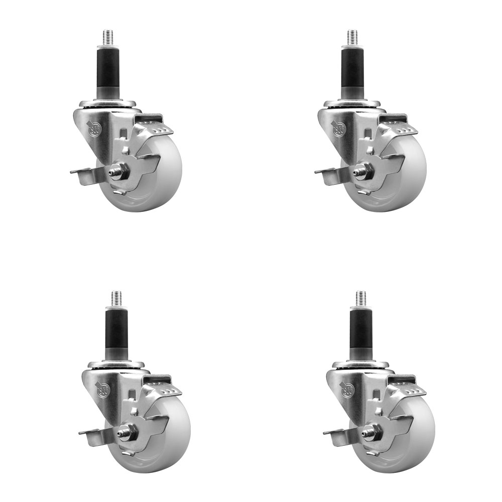Nylon Swivel Expanding Stem Caster Set of 4 with 3 Inch White Wheel and 1-1/8" Stems - Includes 4 Swivel with Top Lock Brakes - 1200 lbs. Total Capacity - Service Caster Brand — photo 1