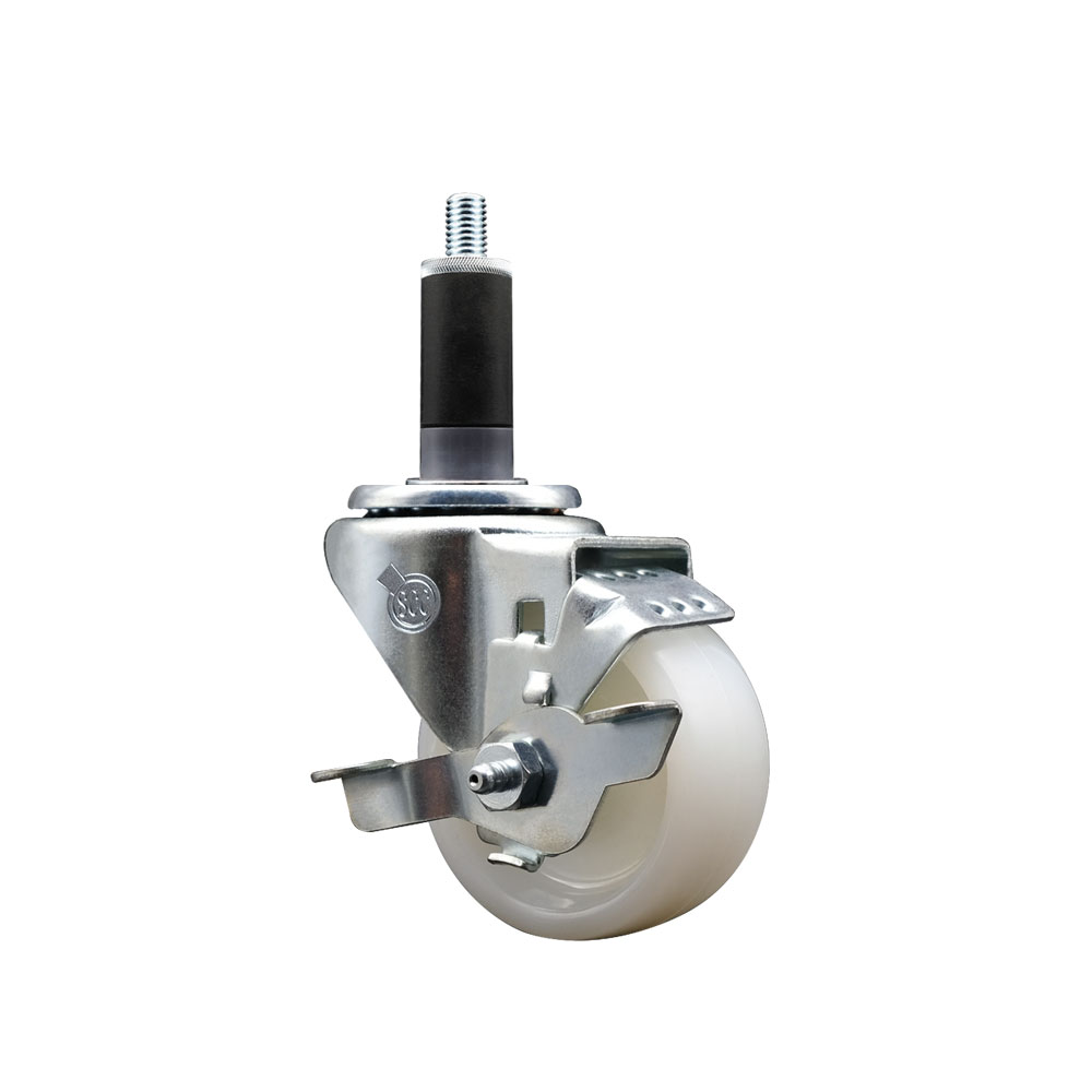 Nylon Expanding Stem Swivel Caster with 3 Inch White Wheel and 1-1/8" Stem & Top Locking Brake - 300 lbs. Capacity Per Caster - Service Caster Brand — photo 1