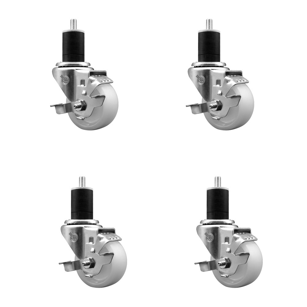 Nylon Swivel Expanding Stem Caster Set of 4 with 3 Inch White Wheel and 1-3/4" Stems - Includes 4 Swivel with Top Lock Brakes - 1200 lbs. Total Capacity - Service Caster Brand — photo 1