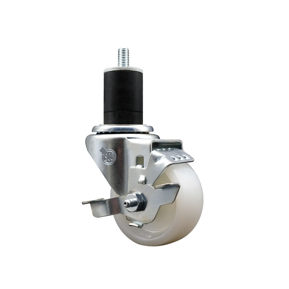 Nylon Expanding Stem Swivel Caster with 3 Inch White Wheel and 1-3/4" Stem & Top Locking Brake - 300 lbs. Capacity Per Caster - Service Caster Brand — photo 1