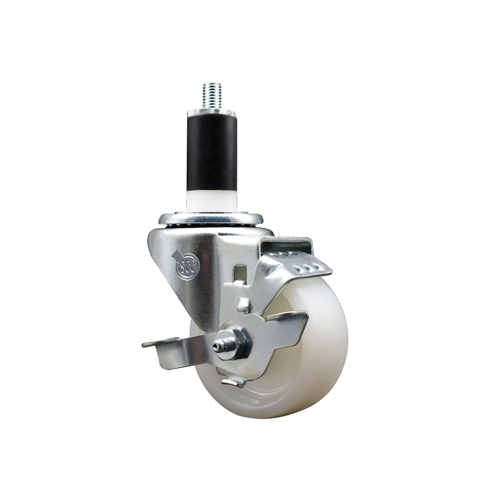 Nylon Expanding Stem Swivel Caster with 3 Inch White Wheel and 1-3/8" Stem & Top Locking Brake - 300 lbs. Capacity Per Caster - Service Caster Brand — photo 1