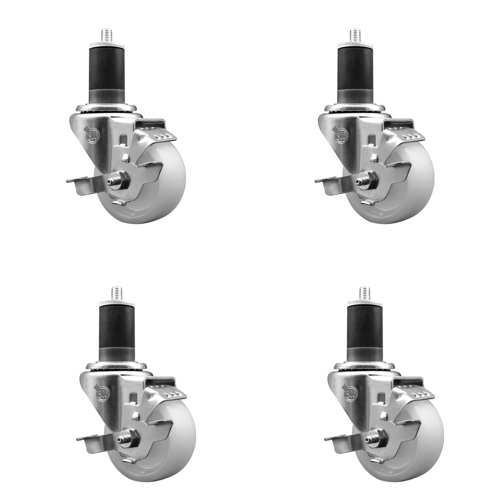 Nylon Swivel Expanding Stem Caster Set of 4 with 3 Inch White Wheel and 1-5/8" Stems - Includes 4 Swivel with Top Lock Brakes - 1200 lbs. Total Capacity - Service Caster Brand — photo 1