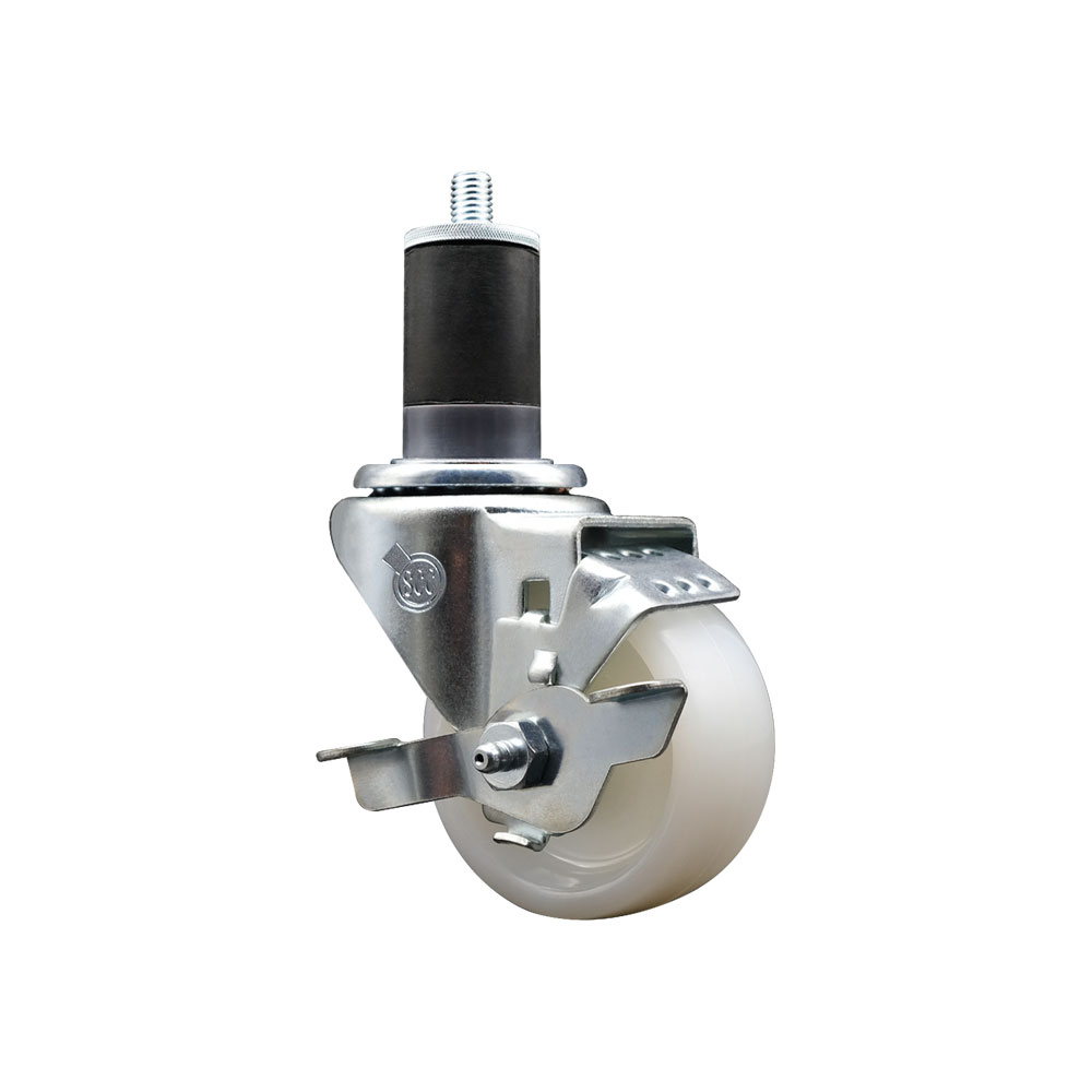 Nylon Expanding Stem Swivel Caster with 3 Inch White Wheel and 1-5/8" Stem & Top Locking Brake - 300 lbs. Capacity Per Caster - Service Caster Brand — photo 1