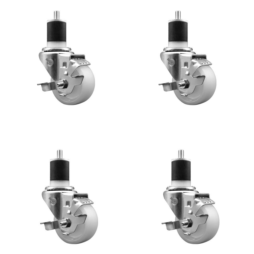Nylon Swivel Expanding Stem Caster Set of 4 with 3 Inch White Wheel and 1-7/8" Stems - Includes 4 Swivel with Top Lock Brakes - 1200 lbs. Total Capacity - Service Caster Brand — photo 1