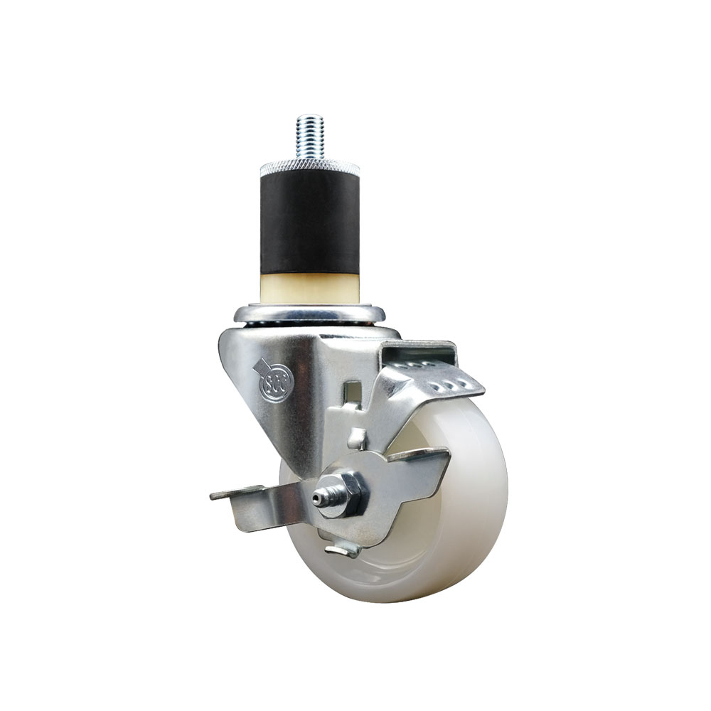 Nylon Expanding Stem Swivel Caster with 3 Inch White Wheel and 1-7/8" Stem & Top Locking Brake - 300 lbs. Capacity Per Caster - Service Caster Brand — photo 1