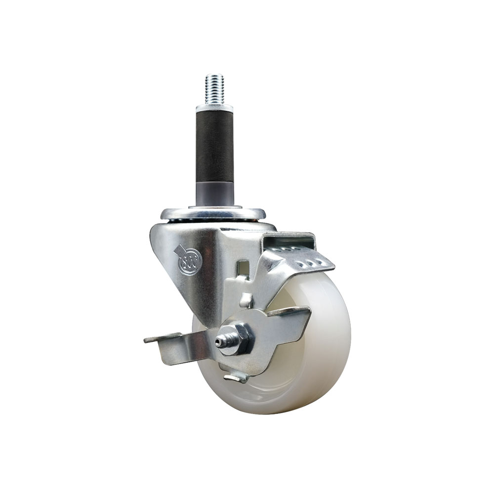Stainless Steel Nylon Expanding Stem Swivel Caster with 3 Inch White Wheel and 1" Stem & Top Locking Brake - 300 lbs. Capacity Per Caster - Service Caster Brand — photo 1