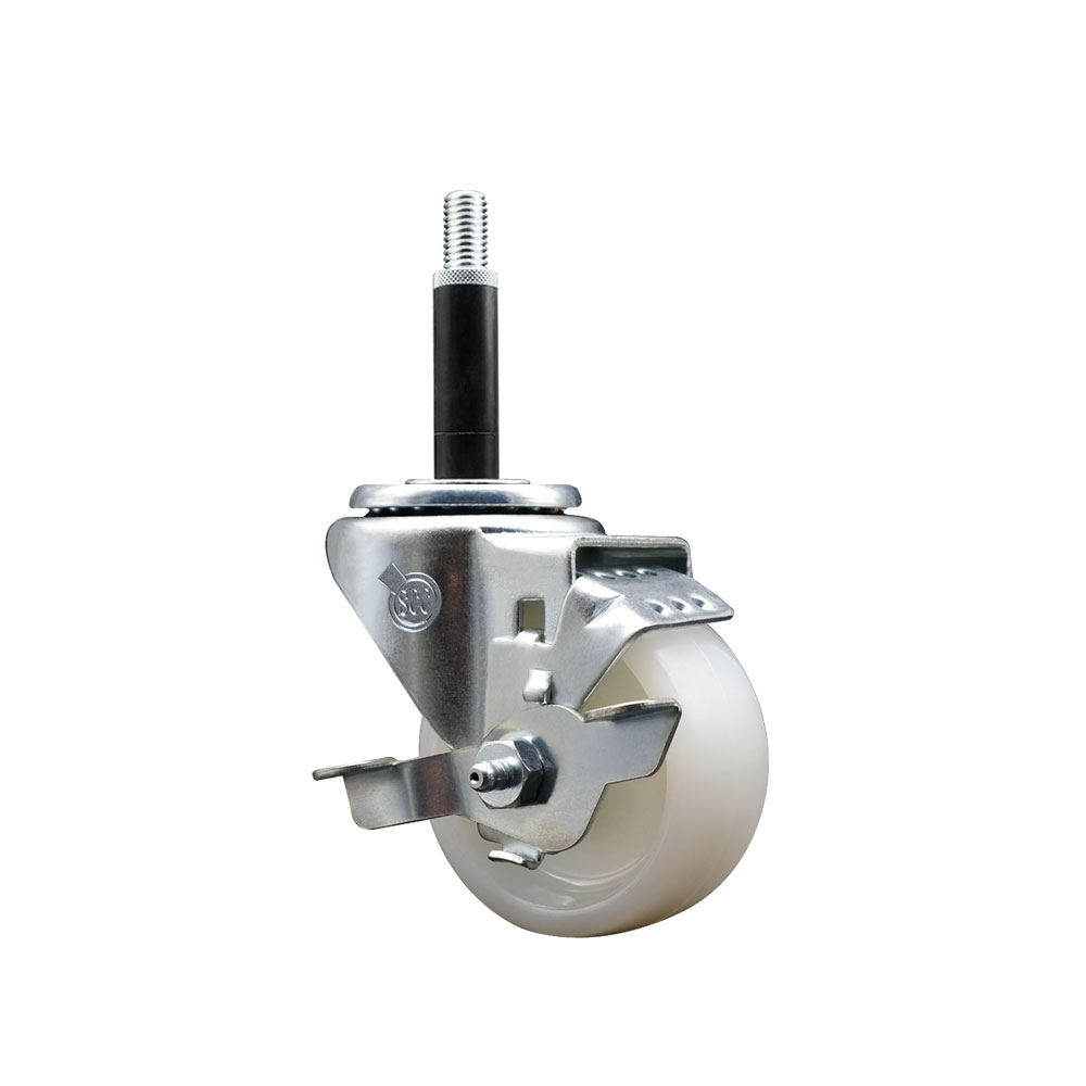 Stainless Steel Nylon Expanding Stem Swivel Caster with 3 Inch White Wheel and 3/4" Stem & Top Locking Brake - 300 lbs. Capacity Per Caster - Service Caster Brand — photo 1