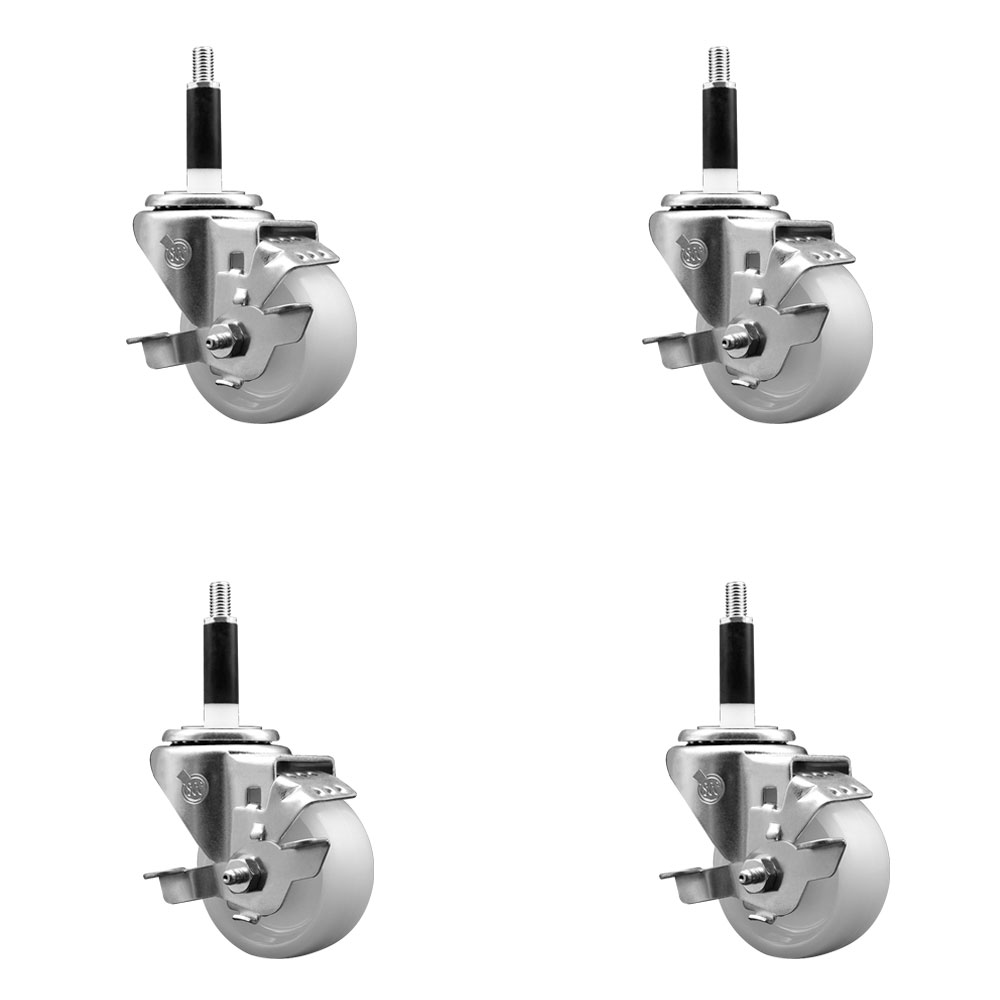 Nylon Swivel Expanding Stem Caster Set of 4 with 3 Inch White Wheel and 7/8" Stems - Includes 4 Swivel with Top Lock Brakes - 1200 lbs. Total Capacity - Service Caster Brand — photo 1