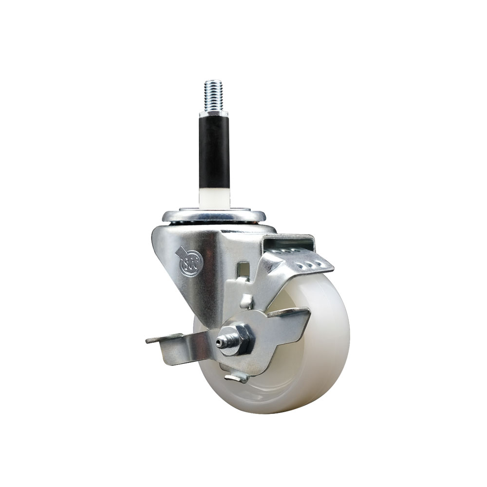 Stainless Steel Nylon Expanding Stem Swivel Caster with 3 Inch White Wheel and 7/8" Stem & Top Locking Brake - 300 lbs. Capacity Per Caster - Service Caster Brand — photo 1
