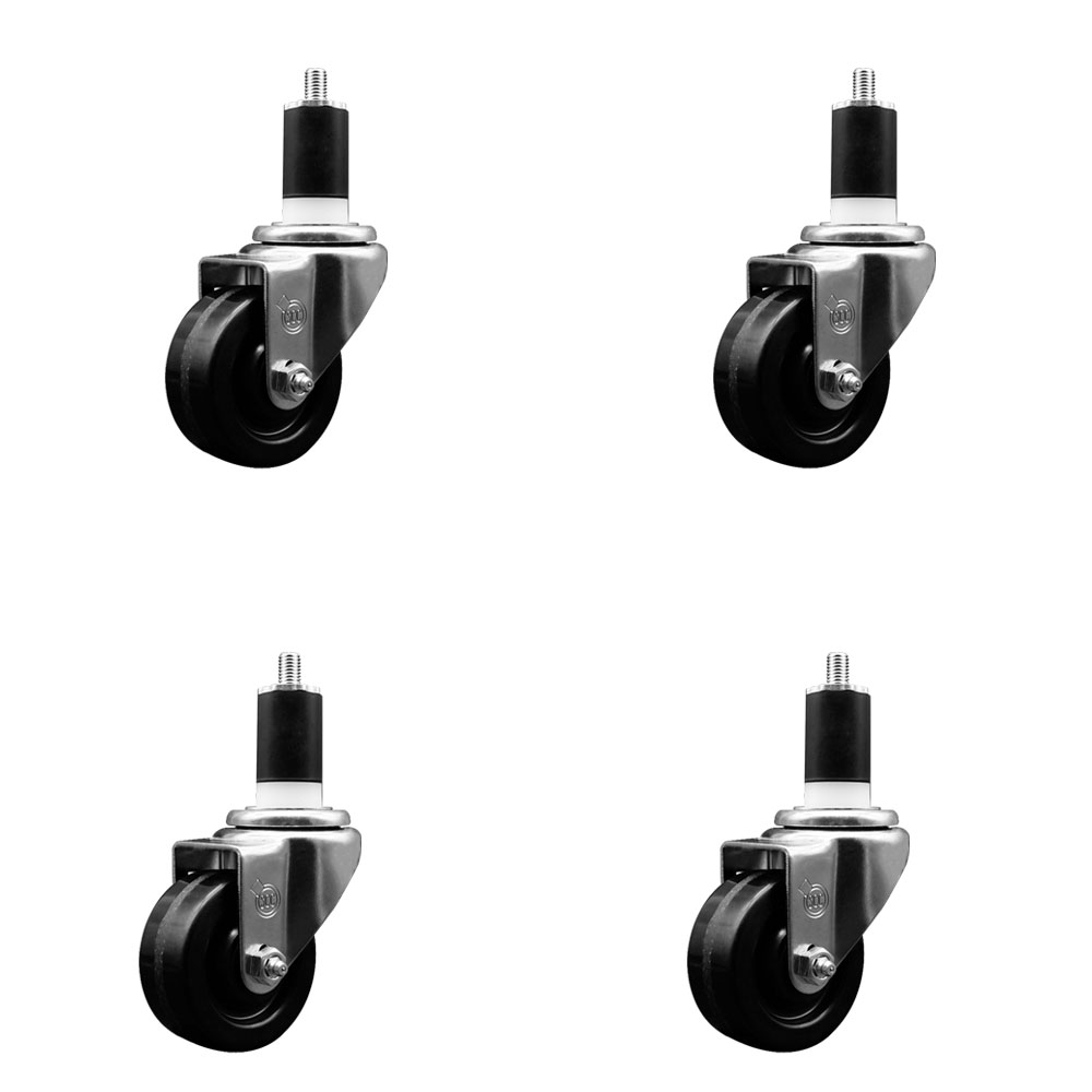 Phenolic Swivel Expanding Stem Caster Set of 4 with Roller Bearings - 3" x 1.25" Black Wheels and 1-1/2" Stems - Includes 4 Swivel - 1200 lbs Total Capacity - Service Caster Brand — photo 1
