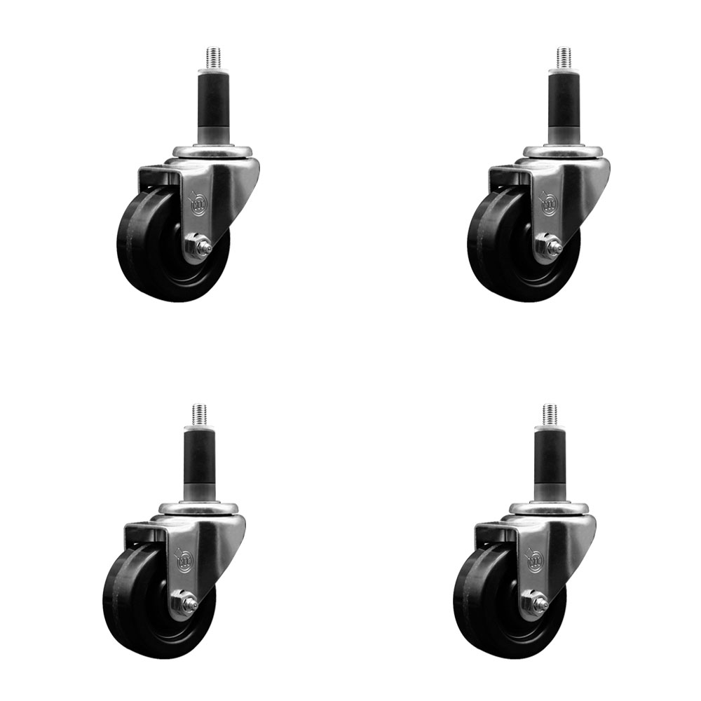 Phenolic Swivel Expanding Stem Caster Set of 4 with Roller Bearings - 3" x 1.25" Black Wheels and 1-1/8" Stems - Includes 4 Swivel - 1200 lbs Total Capacity - Service Caster Brand — photo 1