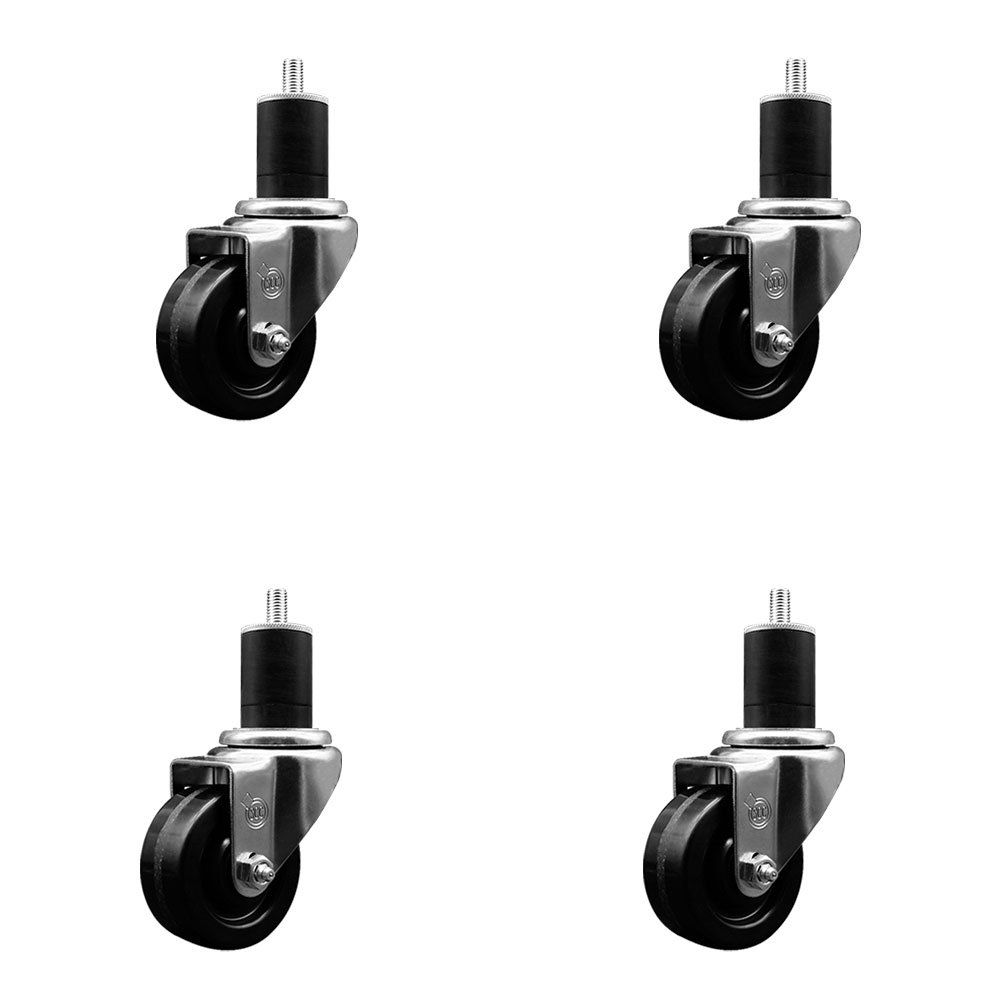 Phenolic Swivel Expanding Stem Caster Set of 4 with Roller Bearings - 3" x 1.25" Black Wheels and 1-3/4" Stems - Includes 4 Swivel - 1200 lbs Total Capacity - Service Caster Brand — photo 1