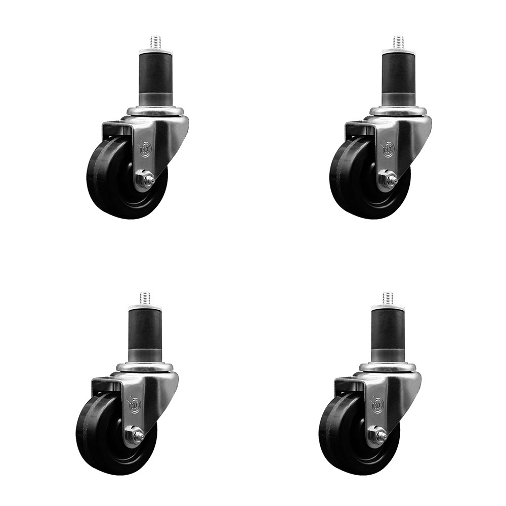 Phenolic Swivel Expanding Stem Caster Set of 4 with Roller Bearings - 3" x 1.25" Black Wheels and 1-5/8" Stems - Includes 4 Swivel - 1200 lbs Total Capacity - Service Caster Brand — photo 1