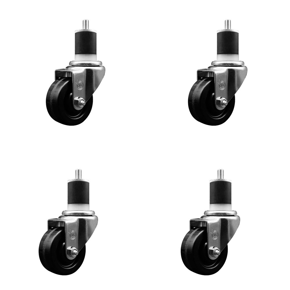 Phenolic Swivel Expanding Stem Caster Set of 4 with Roller Bearings - 3" x 1.25" Black Wheels and 1-7/8" Stems - Includes 4 Swivel - 1200 lbs Total Capacity - Service Caster Brand — photo 1