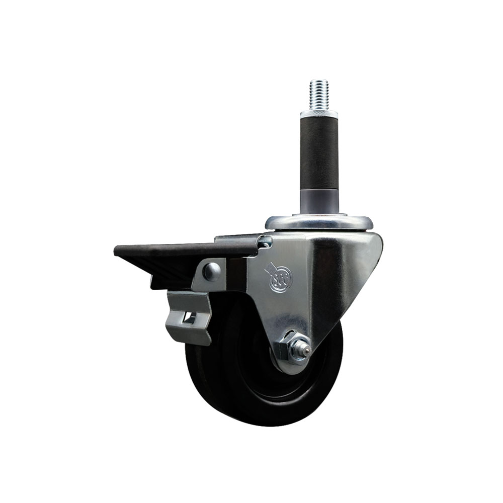 Phenolic Swivel Expanding Stem Swivel Caster with 3 Inch Black Wheel and 1" Stem & Posi Locking Brake - 300 lbs. Capacity Per Caster - Service Caster Brand — photo 1