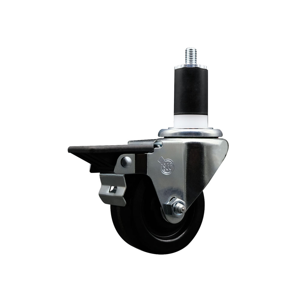 Phenolic Swivel Expanding Stem Caster w/Roller Bearing - 3" x 1.25" Black Wheel and 1-1/2" Stem & Posi Locking Brake - 300 lbs Capacity/Caster - Service Caster Brand — photo 1