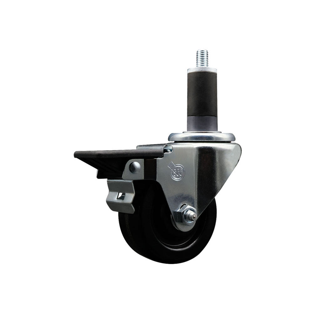 Phenolic Swivel Expanding Stem Caster w/Roller Bearing - 3" x 1.25" Black Wheel and 1-1/4" Stem & Posi Locking Brake - 300 lbs Capacity/Caster - Service Caster Brand — photo 1