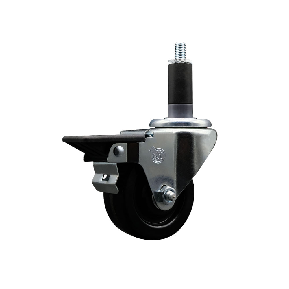 Phenolic Swivel Expanding Stem Caster w/Roller Bearing - 3" x 1.25" Black Wheel and 1-1/8" Stem & Posi Locking Brake - 300 lbs Capacity/Caster - Service Caster Brand — photo 1
