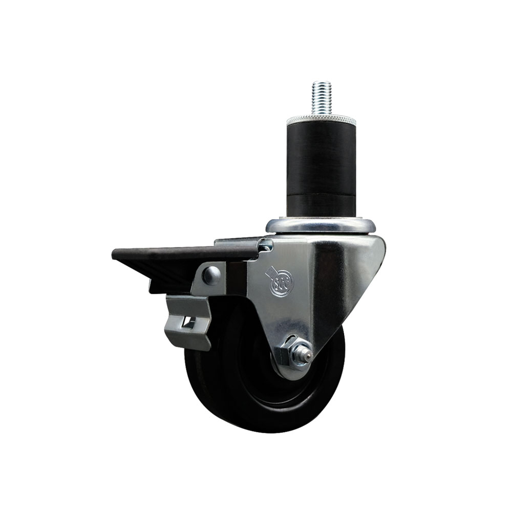 Phenolic Swivel Expanding Stem Caster w/Roller Bearing - 3" x 1.25" Black Wheel and 1-3/4" Stem & Posi Locking Brake - 300 lbs Capacity/Caster - Service Caster Brand — photo 1