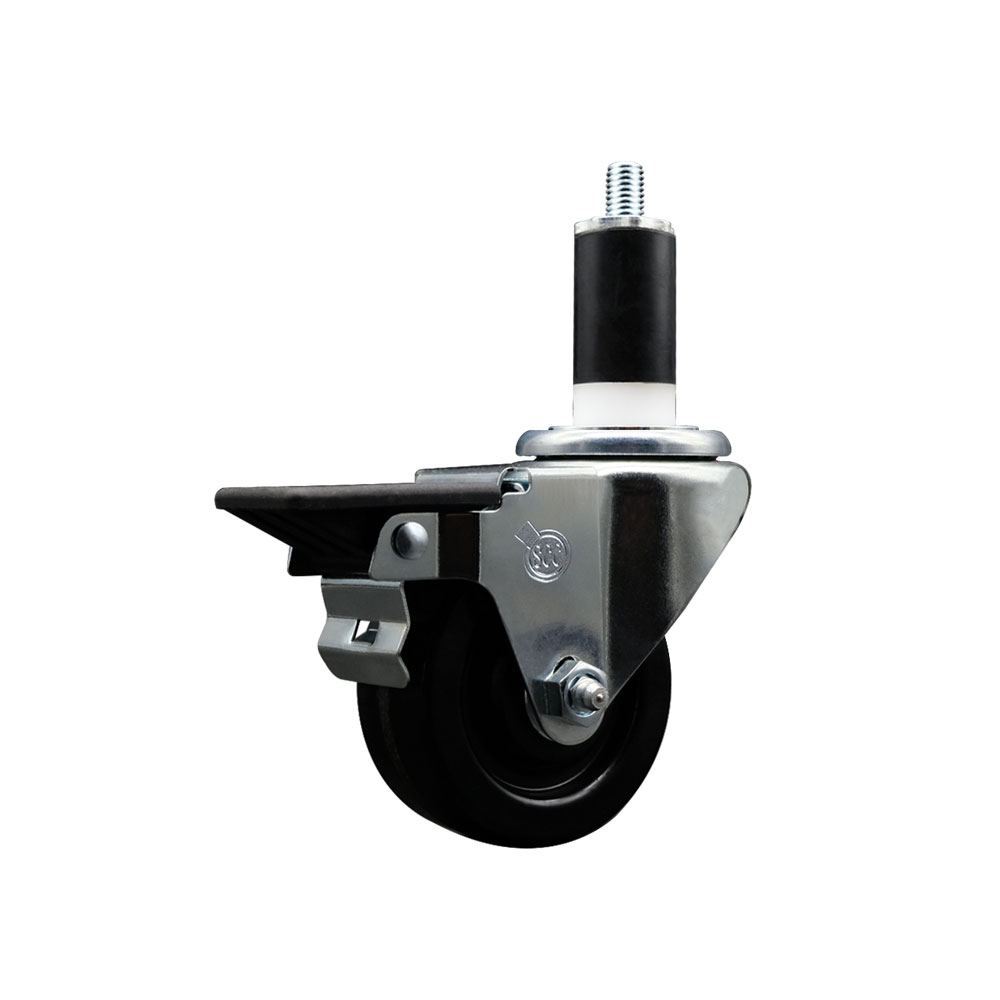 Phenolic Swivel Expanding Stem Swivel Caster with 3 Inch Black Wheel and 1-3/8" Stem & Posi Locking Brake - 300 lbs. Capacity Per Caster - Service Caster Brand — photo 1