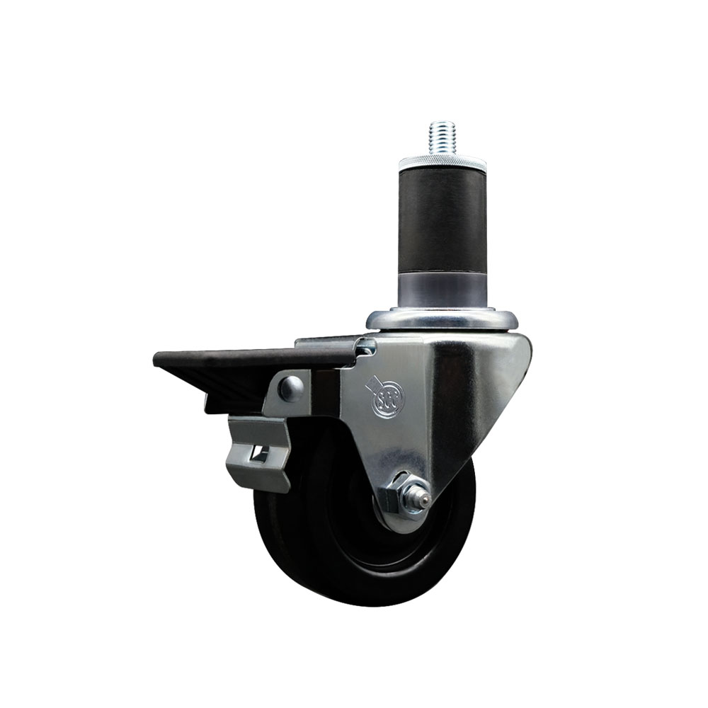 Phenolic Swivel Expanding Stem Swivel Caster with 3 Inch Black Wheel and 1-5/8" Stem & Posi Locking Brake - 300 lbs. Capacity Per Caster - Service Caster Brand — photo 1