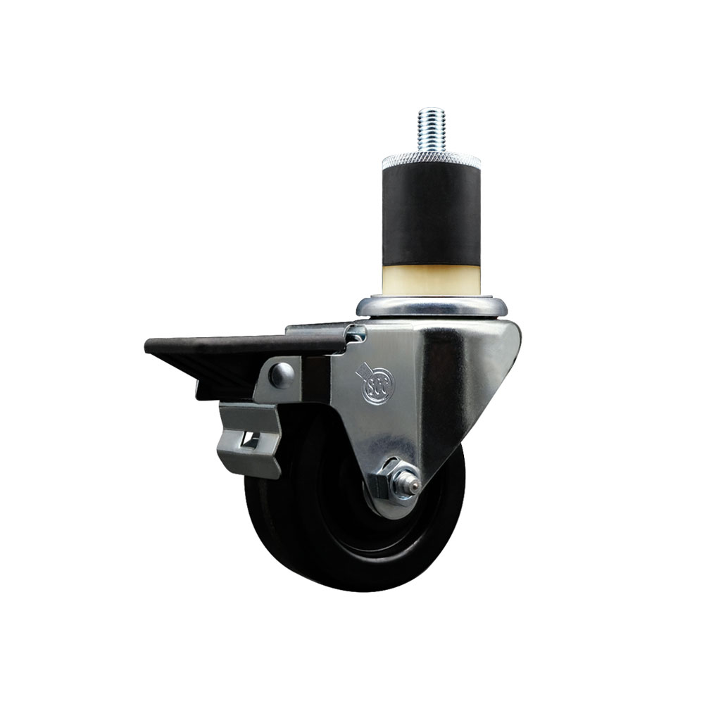 Phenolic Swivel Expanding Stem Caster w/Roller Bearing - 3" x 1.25" Black Wheel and 1-7/8" Stem & Posi Locking Brake - 300 lbs Capacity/Caster - Service Caster Brand — photo 1