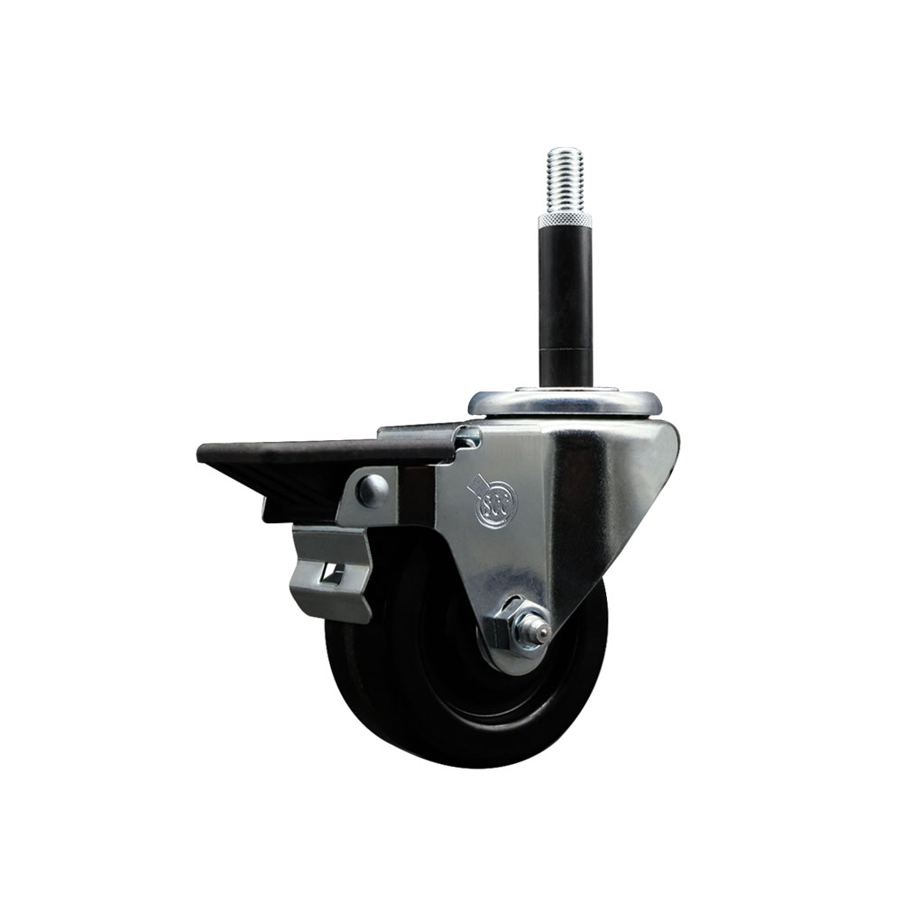 Phenolic Swivel Expanding Stem Caster w/Roller Bearing - 3" x 1.25" Black Wheel and 3/4" Stem & Posi Locking Brake - 300 lbs Capacity/Caster - Service Caster Brand — photo 1