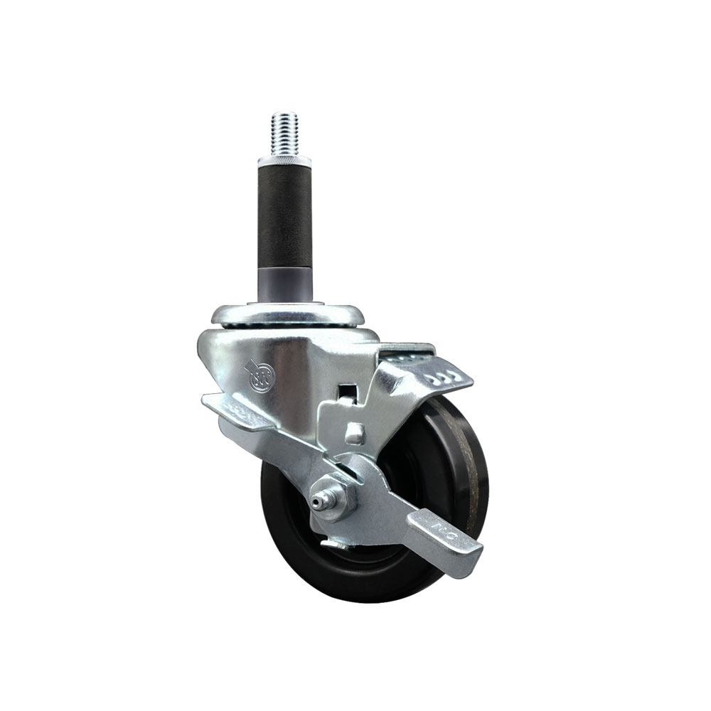 Phenolic Swivel Expanding Stem Caster w/Roller Bearing - 3" x 1.25" Black Wheel and 1" Stem & Top Locking Brake - 300 lbs Capacity/Caster - Service Caster Brand — photo 1