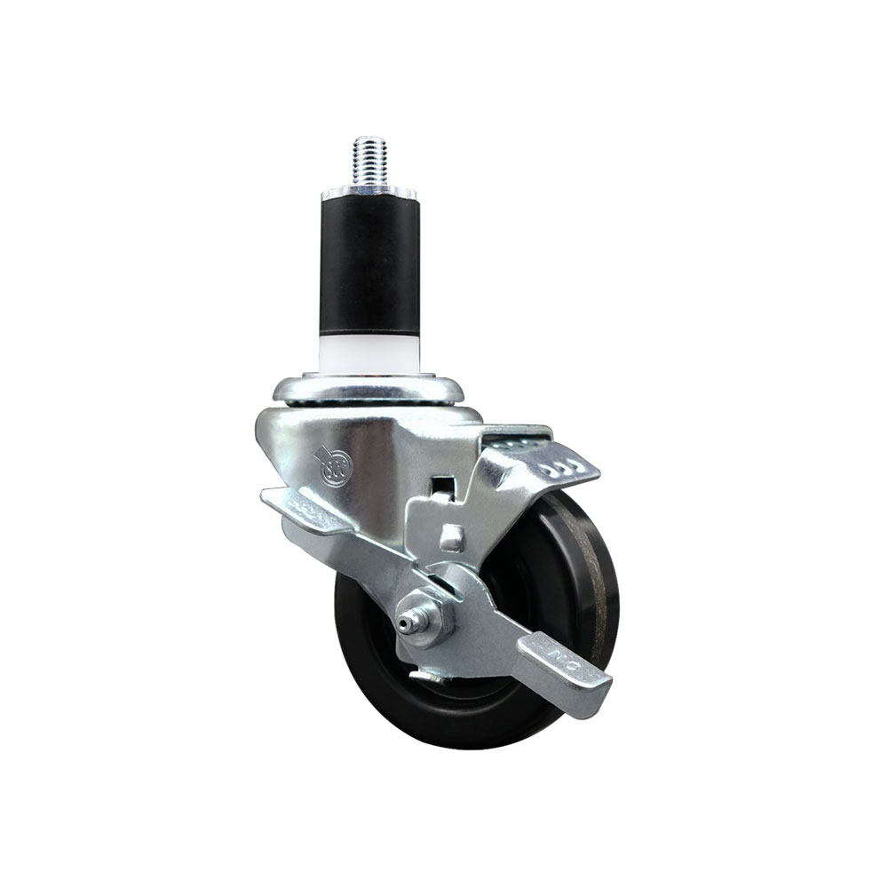 Phenolic Swivel Expanding Stem Caster w/Roller Bearing - 3" x 1.25" Black Wheel and 1-1/2" Stem & Top Locking Brake - 300 lbs Capacity/Caster - Service Caster Brand — photo 1