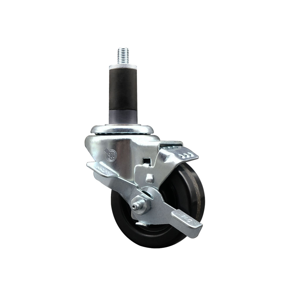 Phenolic Swivel Expanding Stem Swivel Caster with 3 Inch Black Wheel and 1-1/4" Stem & Top Locking Brake - 300 lbs. Capacity Per Caster - Service Caster Brand — photo 1