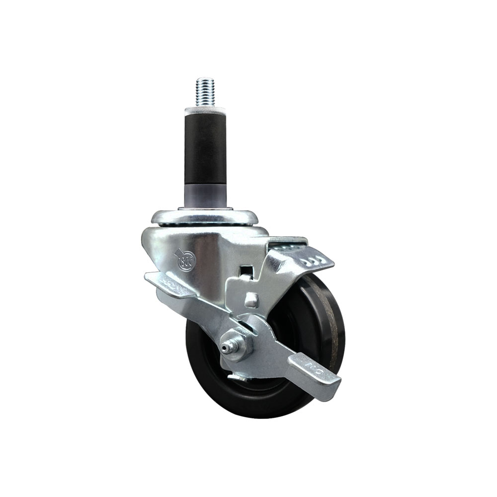 Phenolic Swivel Expanding Stem Caster w/Roller Bearing - 3" x 1.25" Black Wheel and 1-1/8" Stem & Top Locking Brake - 300 lbs Capacity/Caster - Service Caster Brand — photo 1