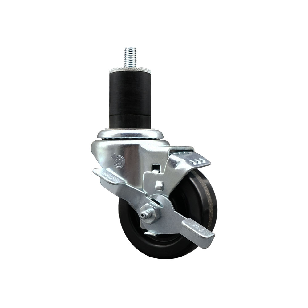 Phenolic Swivel Expanding Stem Swivel Caster with 3 Inch Black Wheel and 1-3/4" Stem & Top Locking Brake - 300 lbs. Capacity Per Caster - Service Caster Brand — photo 1