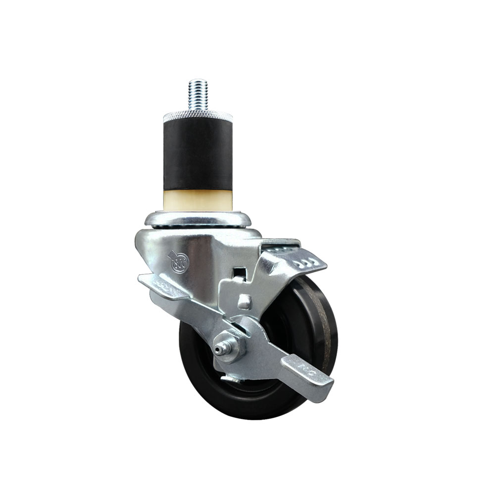 Phenolic Swivel Expanding Stem Swivel Caster with 3 Inch Black Wheel and 1-7/8" Stem & Top Locking Brake - 300 lbs. Capacity Per Caster - Service Caster Brand — photo 1