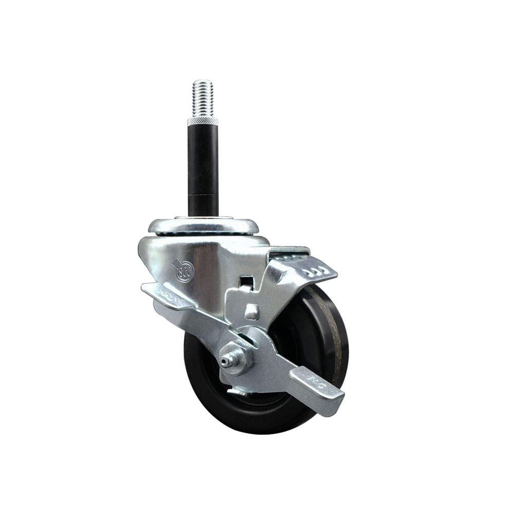 Phenolic Swivel Expanding Stem Caster w/Roller Bearing - 3" x 1.25" Black Wheel and 3/4" Stem & Top Locking Brake - 300 lbs Capacity/Caster - Service Caster Brand — photo 1