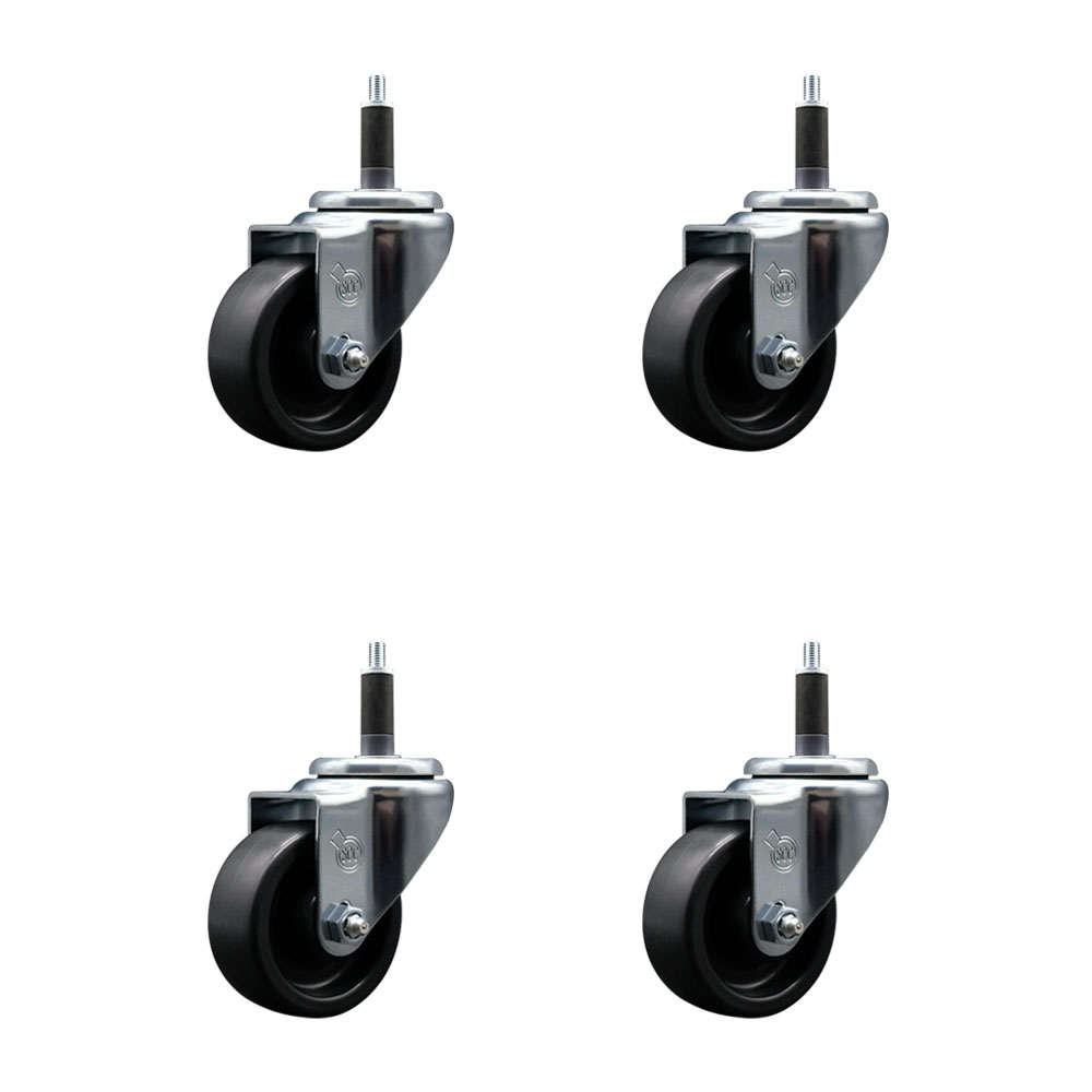 Polyolefin Swivel Expanding Stem Caster Wheels Set of 4 with 3 Inch Black Wheels and 1" Stems - Includes 4 Swivel - 1200 lbs. Total Capacity - Service Caster Brand — photo 1