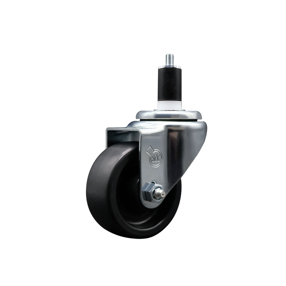 Polyolefin Expanding Stem Swivel Caster Wheel with 3 Inch Black Wheel and 1-1/2" Stem - 300 lbs. Capacity Per Caster - Service Caster Brand — photo 1