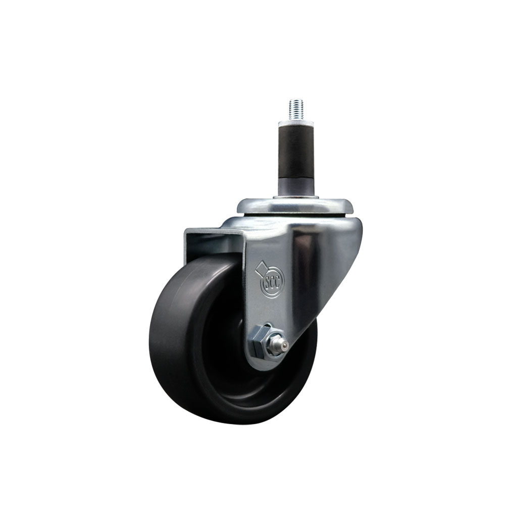 Polyolefin Expanding Stem Swivel Caster Wheel with 3 Inch Black Wheel and 1-1/4" Stem - 300 lbs. Capacity Per Caster - Service Caster Brand — photo 1