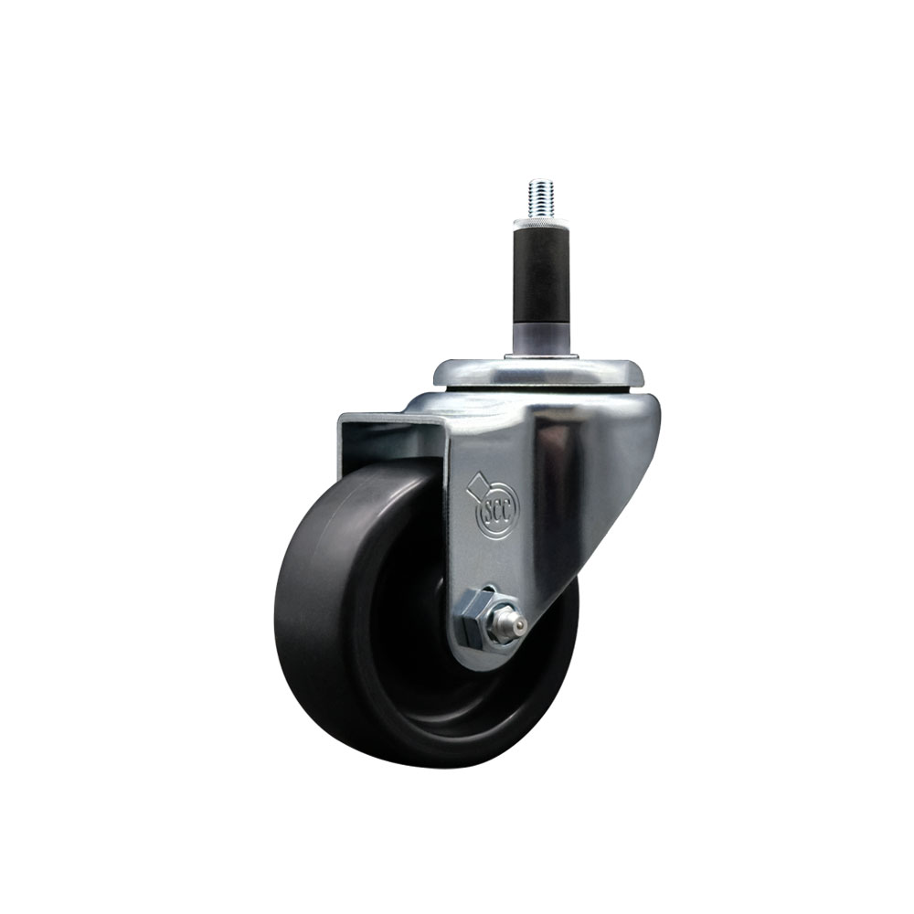 Polyolefin Expanding Stem Swivel Caster Wheel with 3 Inch Black Wheel and 1-1/8" Stem - 300 lbs. Capacity Per Caster - Service Caster Brand — photo 1