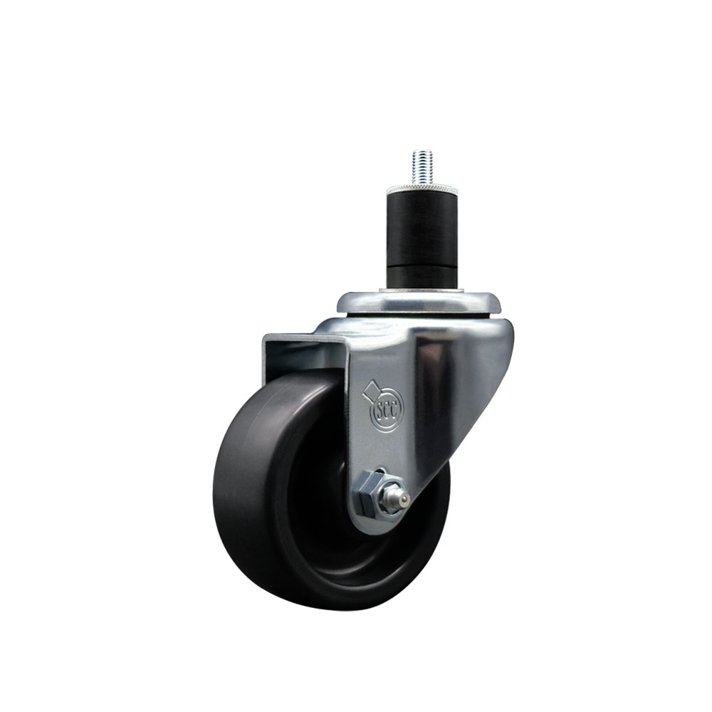 Polyolefin Expanding Stem Swivel Caster Wheel with 3 Inch Black Wheel and 1-3/4" Stem - 300 lbs. Capacity Per Caster - Service Caster Brand — photo 1