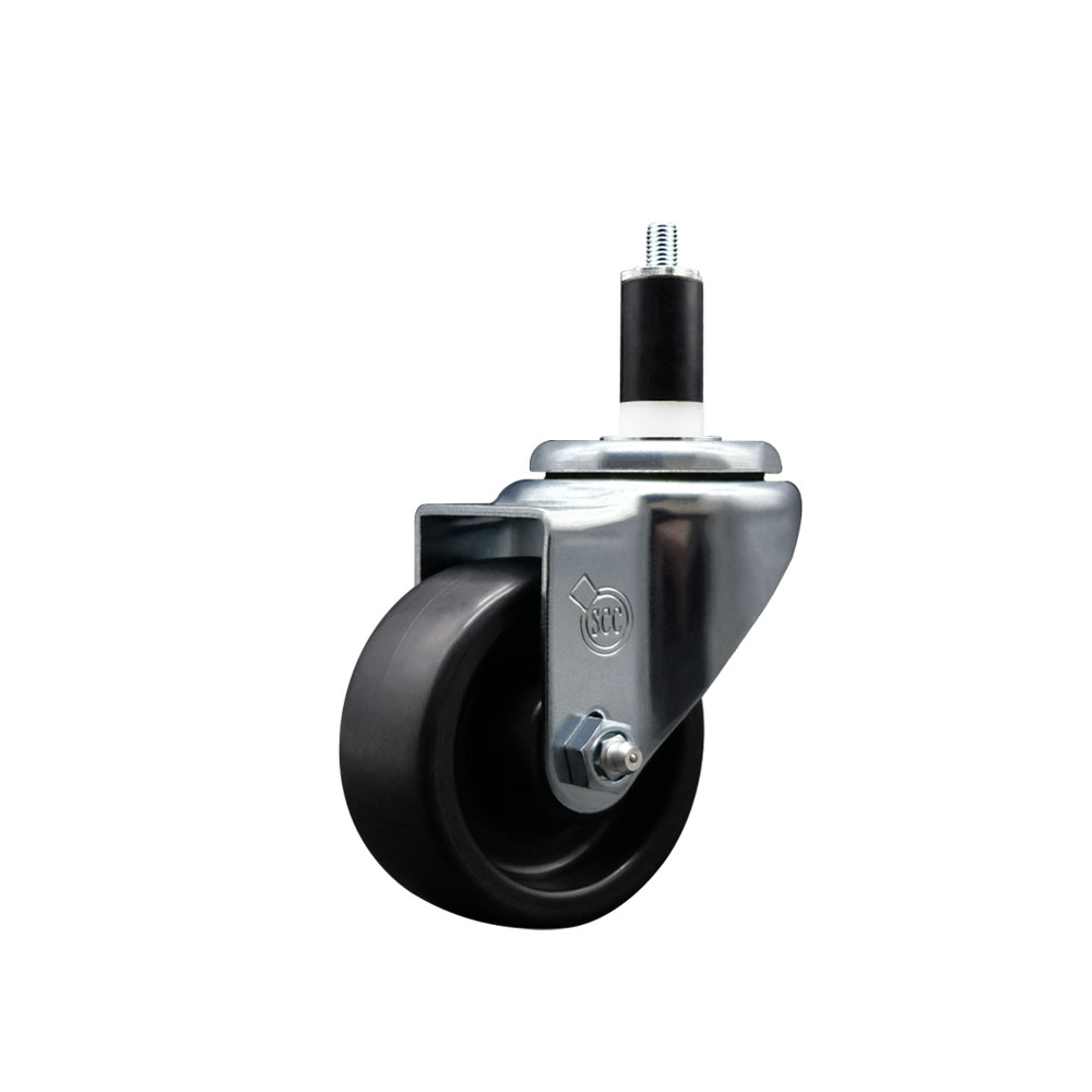 Polyolefin Expanding Stem Swivel Caster Wheel with 3 Inch Black Wheel and 1-3/8" Stem - 300 lbs. Capacity Per Caster - Service Caster Brand — photo 1