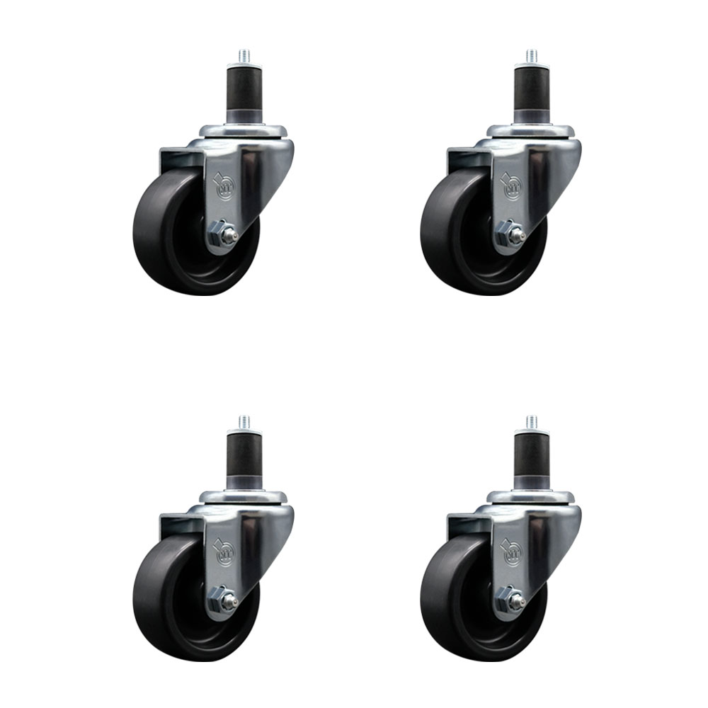 Polyolefin Swivel Expanding Stem Caster Wheels Set of 4 with 3 Inch Black Wheels and 1-5/8" Stems - Includes 4 Swivel - 1200 lbs. Total Capacity - Service Caster Brand — photo 1